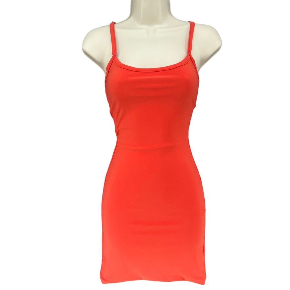 AYM Studio Mini Bodycon Dress Bright Orange Sleeveless Spaghetti Strap Size XXS